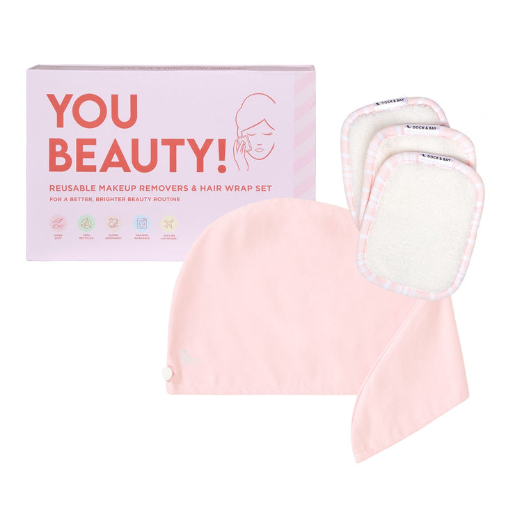 You Beauty! Gift Box - Hair Wrap & Makeup Remover Set - Angel Pink