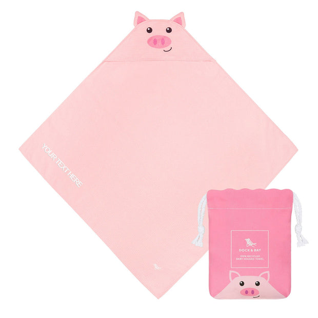 Dock & Bay Baby Hooded Towels - Parker Pig - Customised Embroidery Personalised for You - Outlet