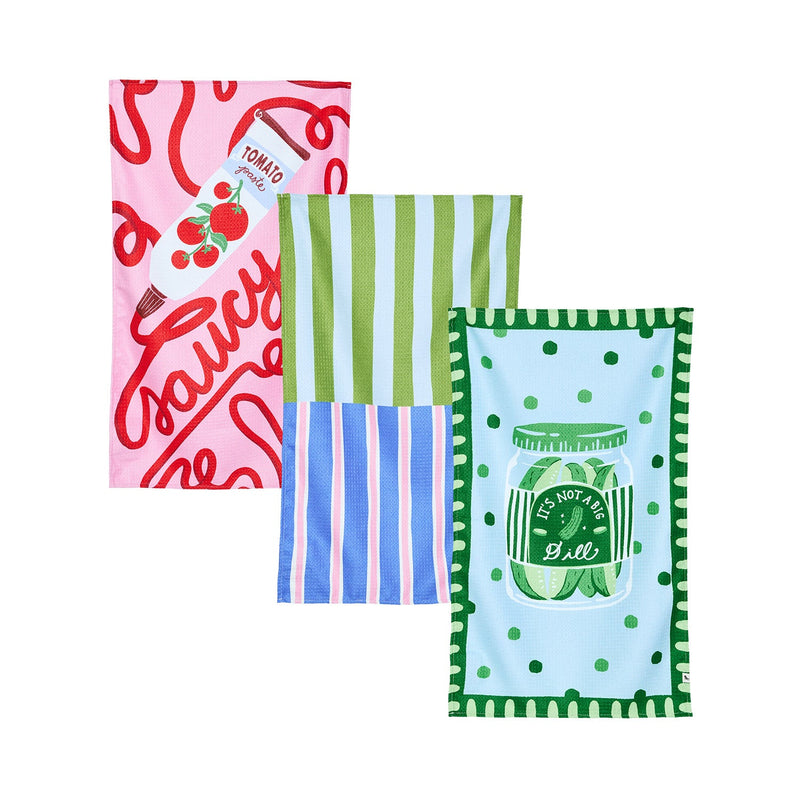 Tea Towel - Green & Saucy Trio